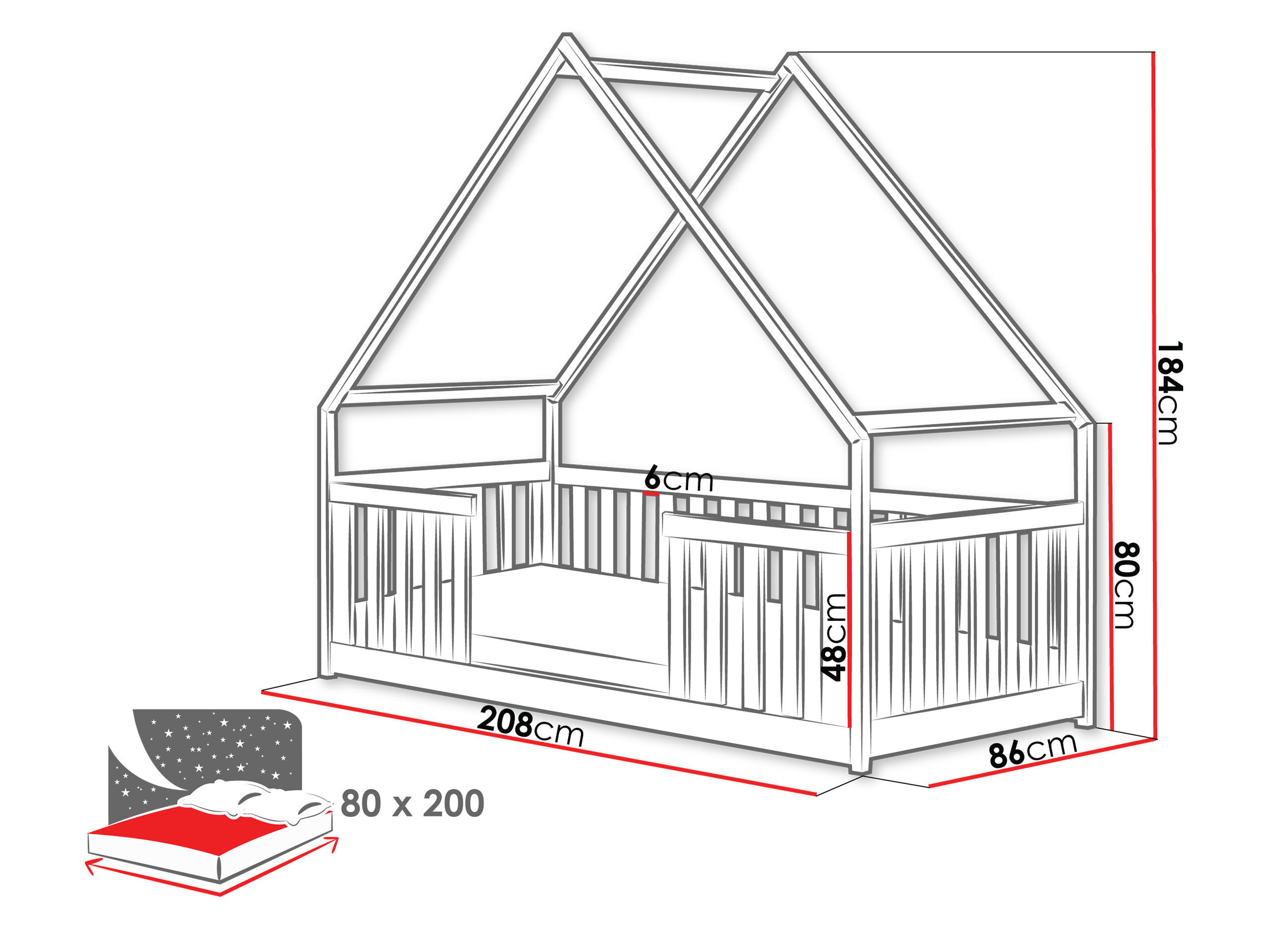 Thumbnail - Mirjan24 Hausbett, Natur, Holz, Kiefer, Rechteckig, 80x200 cm, FSC 100%, Kinder- & Jugendzimmer, Kindermöbel, Kinderbett...