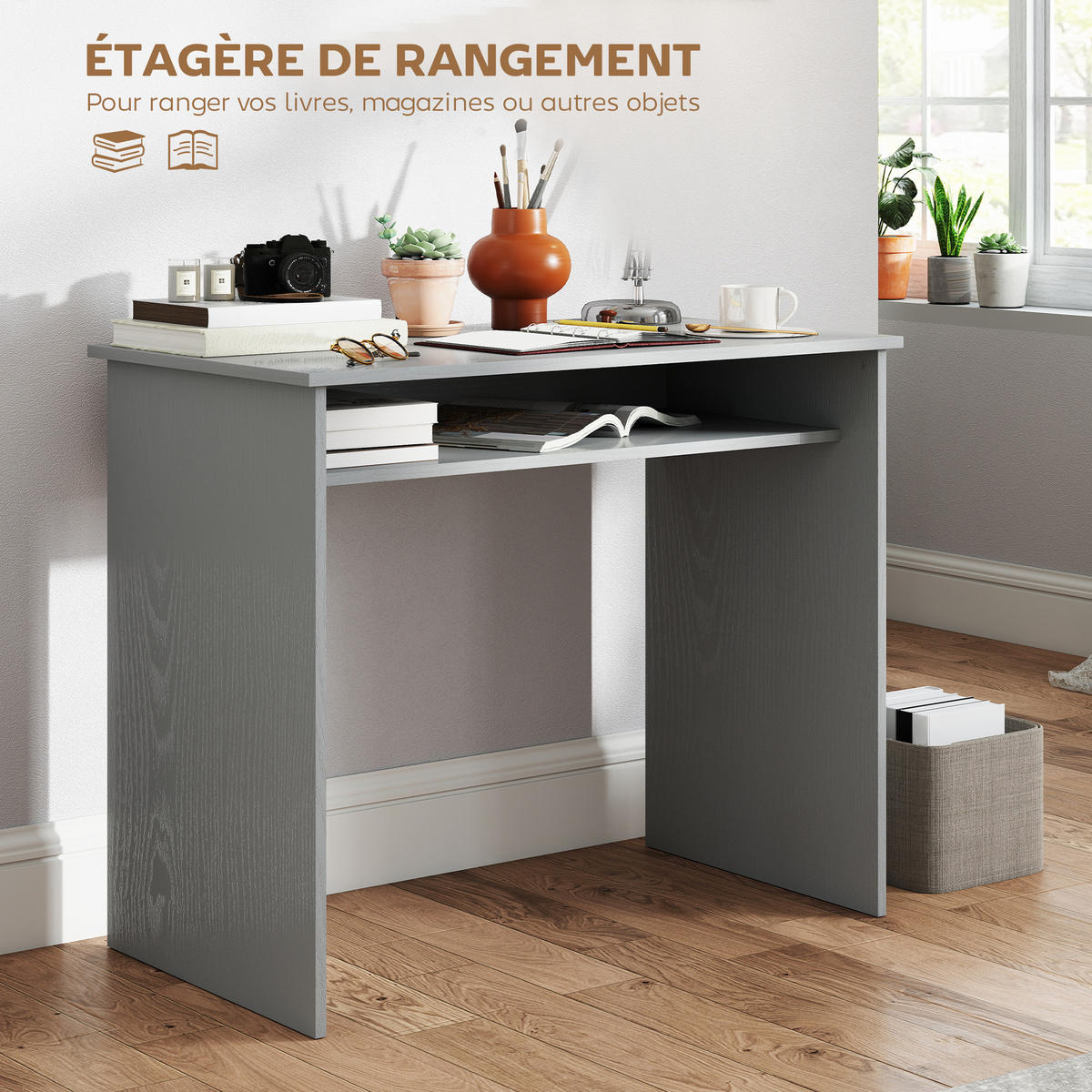 SCHREIBTISCH Grau mit Ablagefach unter der Tischplatte 90/50/74 cm - Grau, Holzwerkstoff (50/90/74cm) - PANGIVO