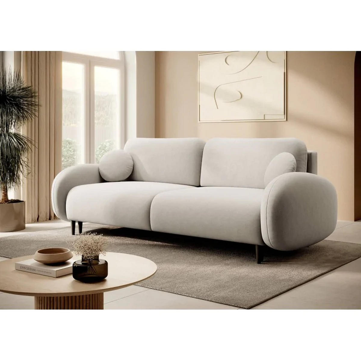 SCHLAFSOFA SOFTI, Sofa mit Schlaffunktion und Bettkasten, Farbe: Creme, Velourstoff - Creme, Textil (232/95/109cm) - Sepro Meble