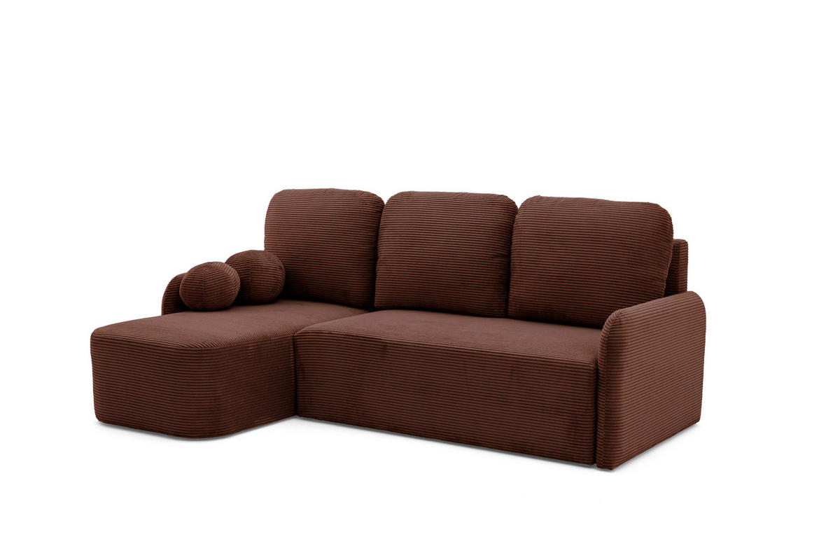 ECKSOFA CASPER L Links mit Schlaffunktion 132x198 Cord Dunkelbraun - Dunkelbraun/Schwarz, Holz/Kunststoff (217/145cm) - NACANAPA
