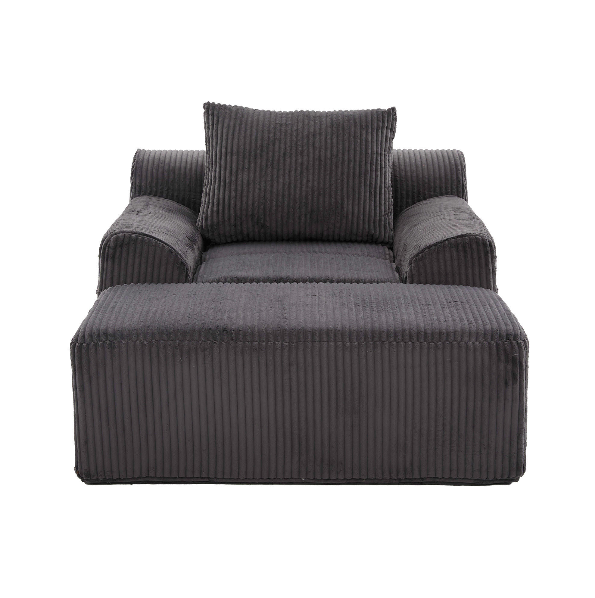CORD-SESSEL mit Fußhocker 147/110/67 cm in Dunkelgrau – mit Seitentaschen - Dunkelgrau, Textil (147/67/110cm) - BEAOK