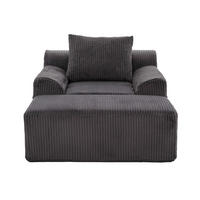 CORD-SESSEL mit Fußhocker 147/110/67 cm in Dunkelgrau – mit Seitentaschen - Dunkelgrau, Textil (147/67/110cm) - BEAOK