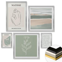 WANDBILDER 5er Set - 50x50 cm & 20x30 cm & 40x60 cm Silberner Rahmen - Abstrakte Pflanzenformen - Silberfarben, Kunststoff (40/60cm) - ArtPrintCave