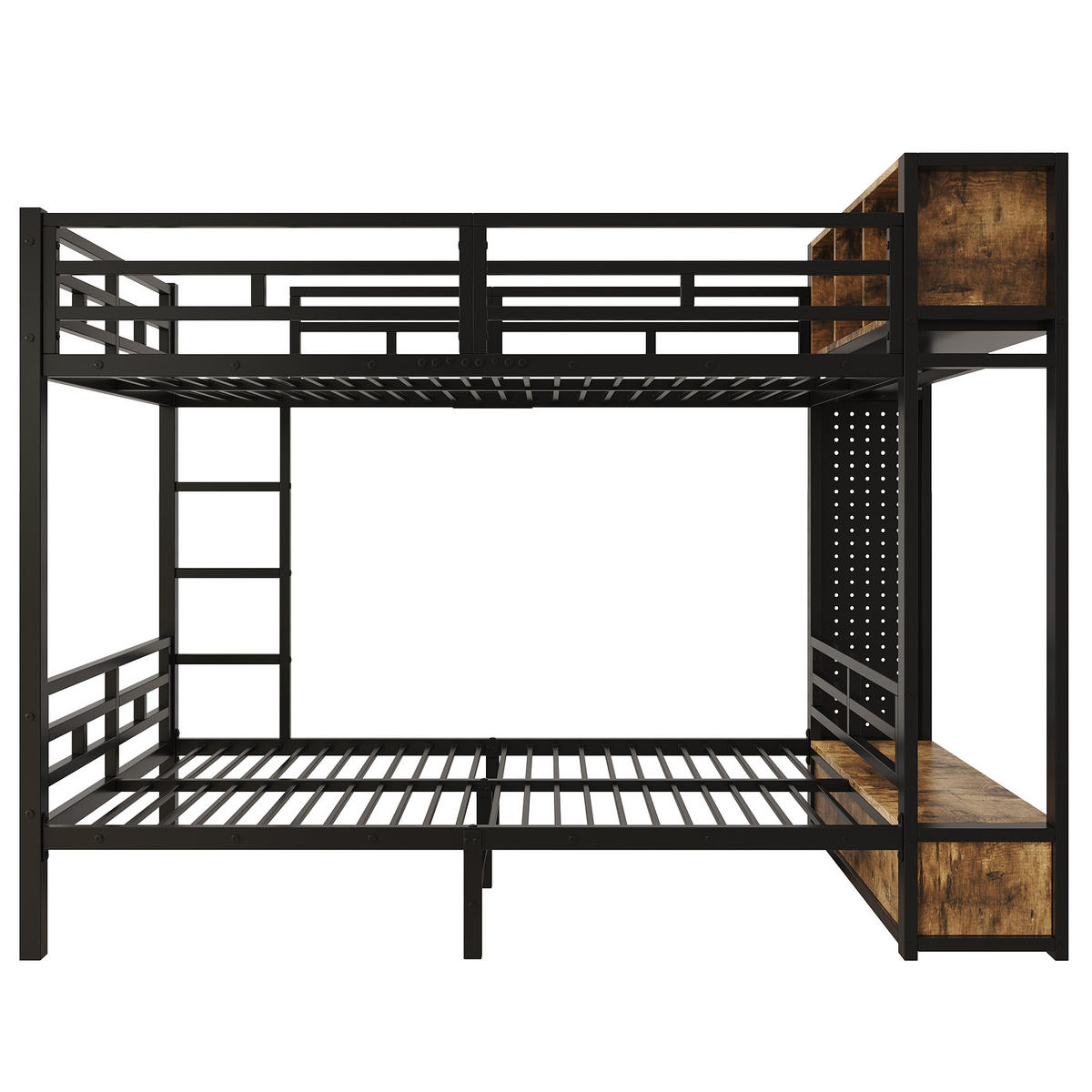 ETAGENBETT 120/200 cm mit Stauraum und Kleiderstange, DE-41755, in Schwarz - Schwarz, Metall (120/200cm) - ComfortXL