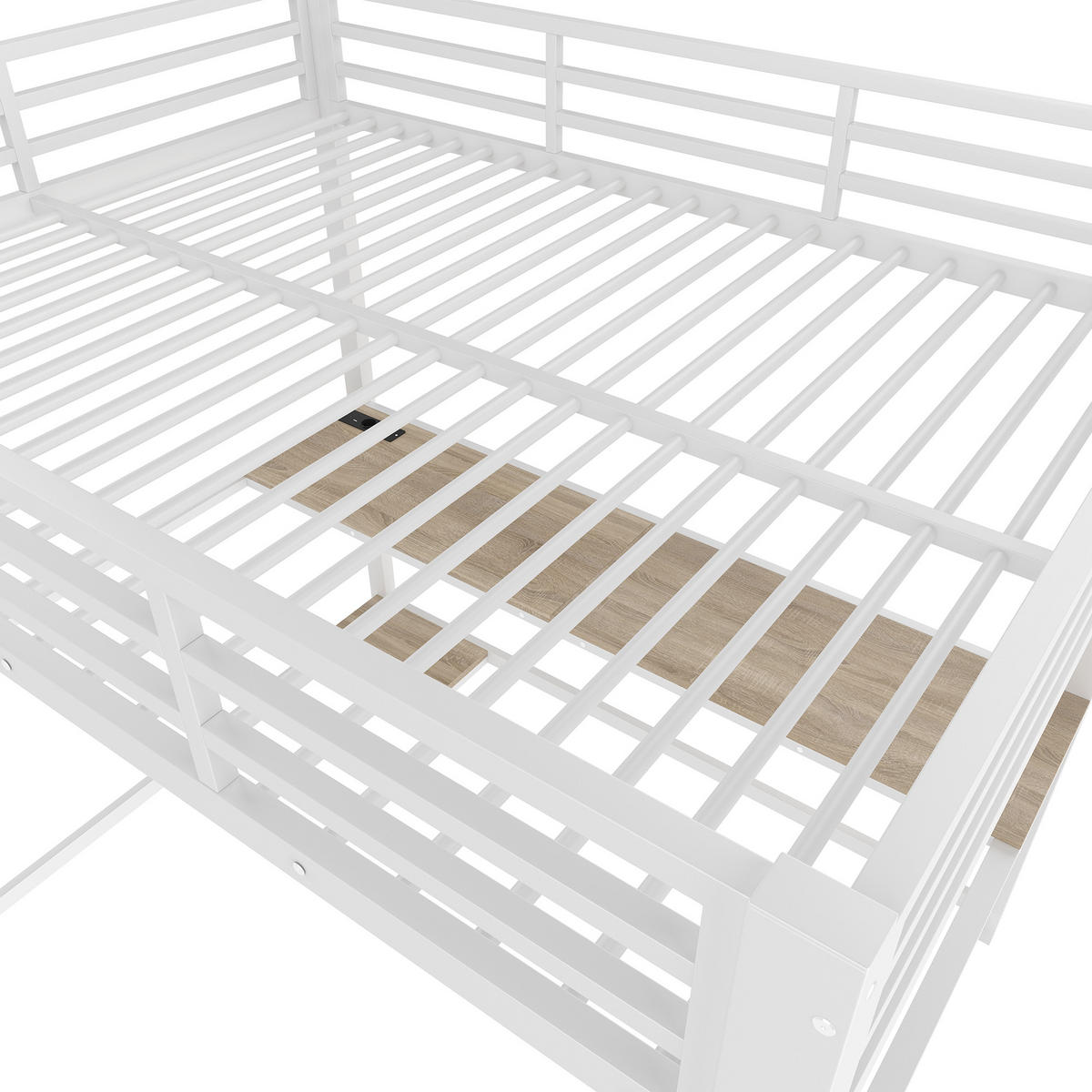 HOCHBETT 140/200 cm weiß mit LED-Leuchten und Schreibtisch - Weiß, Metall (140/200cm) - OKWISH