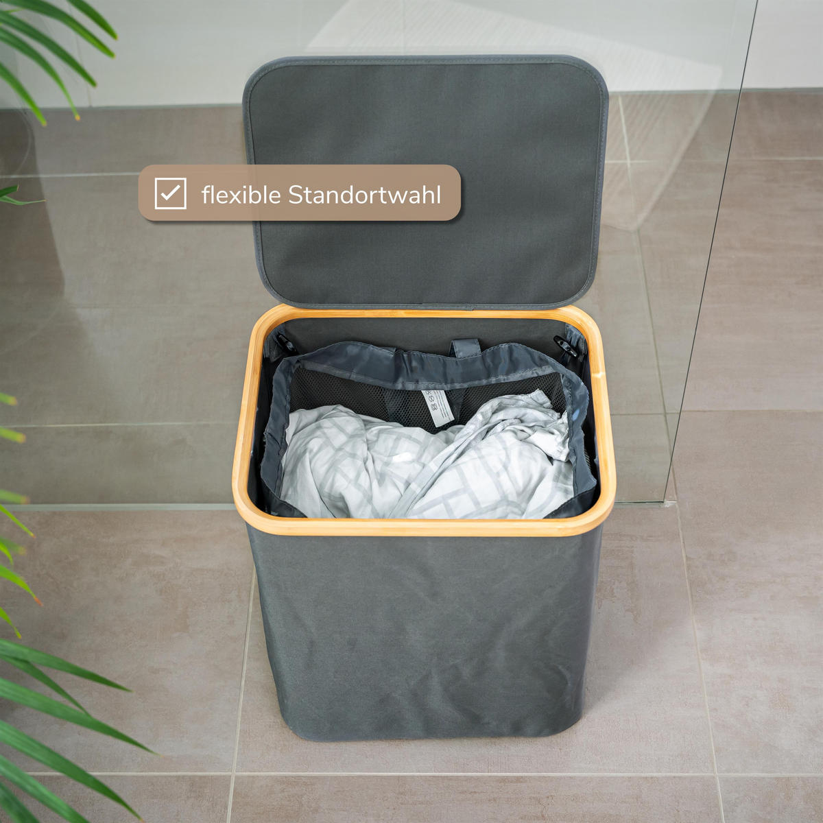 WÄSCHESAMMLER 60 Liter, grau - Grau, Textil (41/45.5/33cm) - bremermann