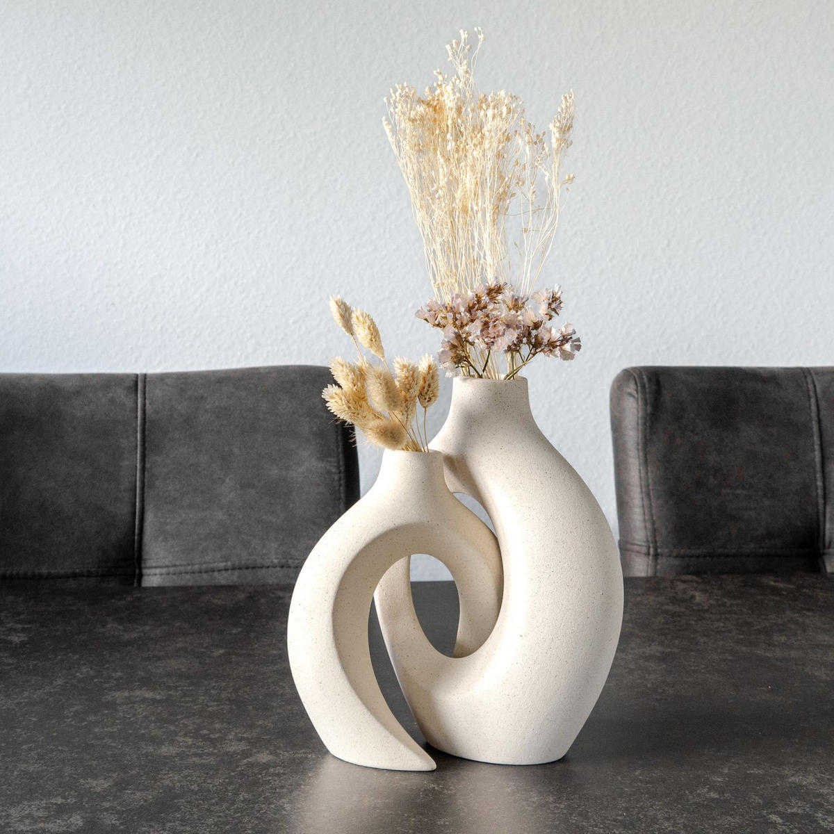KERAMIK VASE (2er-Set) - Weiß, Keramik (22cm) - Intirilife