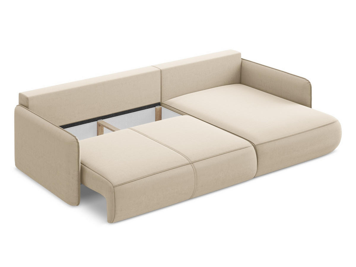 ECKSOFA mit Schlaffunktion Samt Stoff Beige - Beige/Creme, Kunststoff/Textil (240/148cm) - Makamii