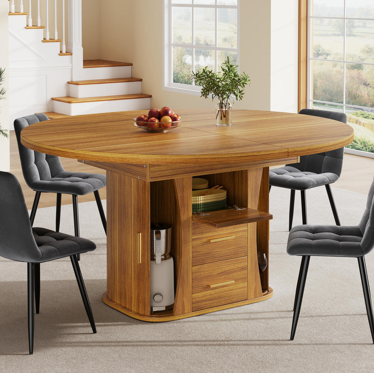 TISCH ausziehbar 118-158 x 118 x 77 cm MDF Walnut - Braun, Holzwerkstoff (158/118/77cm) - Meubliv