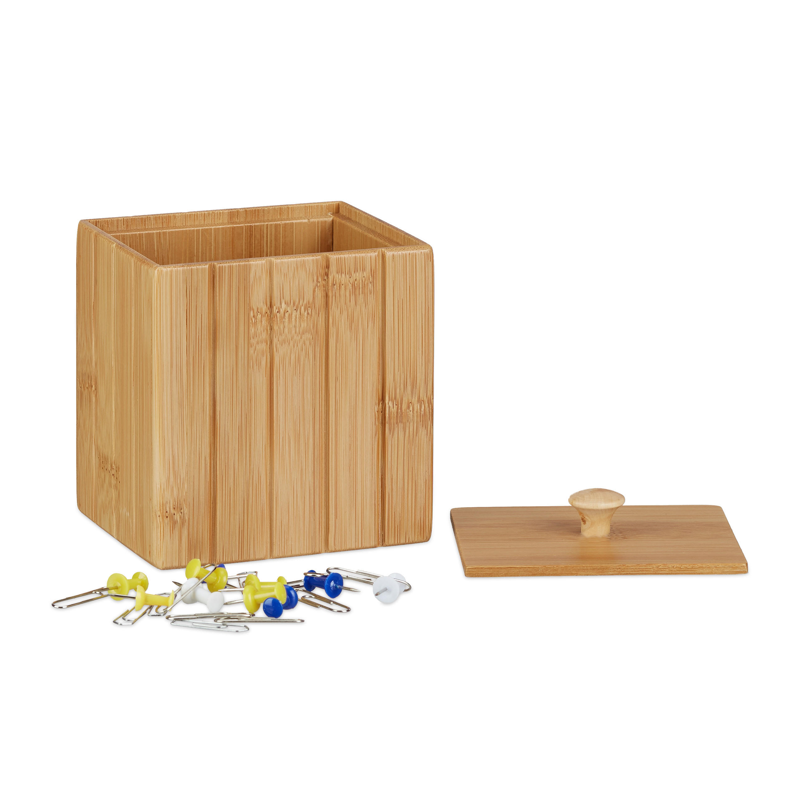 Relaxdays KRABICE Přírodní bambus s víkem 11,5 cm