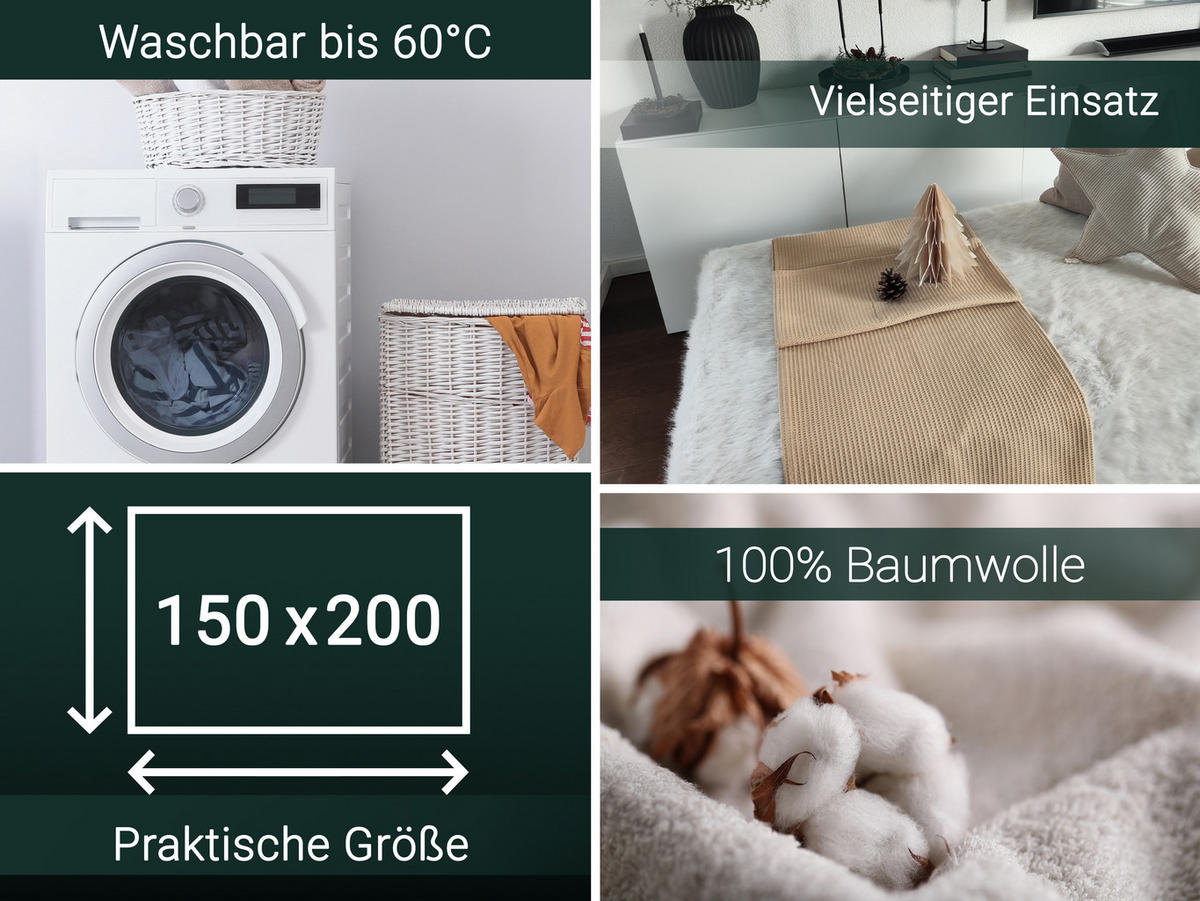 KUSCHELDECKE, 150x200 cm, 100% Baumwolle, Beige - Beige, Textil (150/200cm) - Zollner