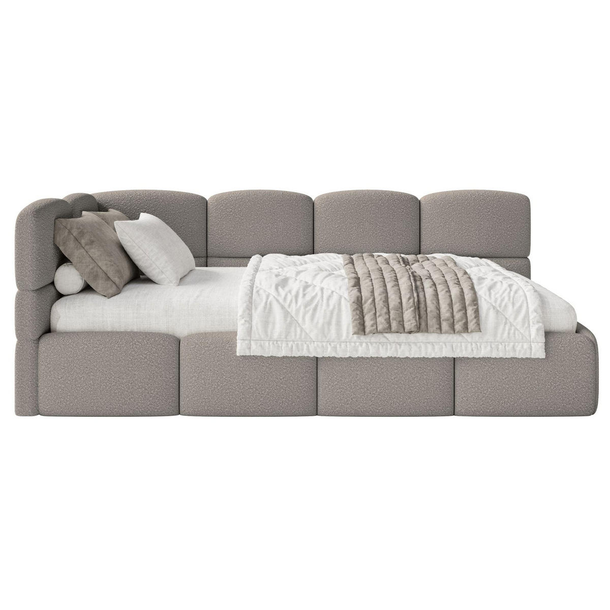 JUGENDBETT Cloudy links mit Rausfallschutz Bouclé Grau - Grau, Kunststoff/Textil (90/200cm) - Selsey