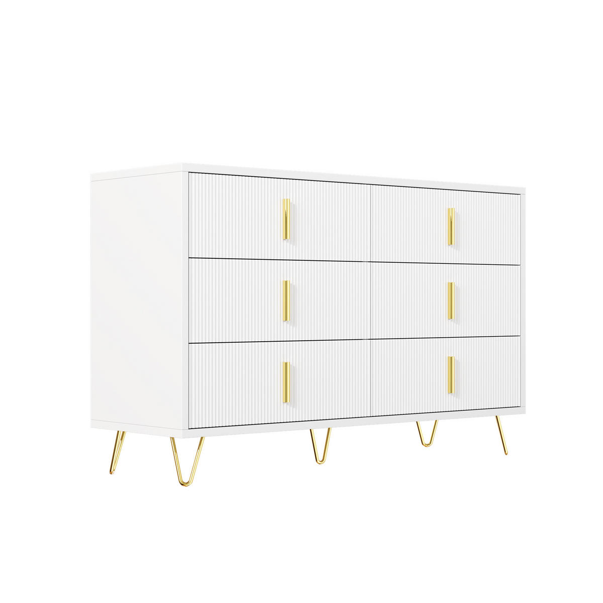KOMODA bílá a zlatá 120 cm, 6 zásuvek, moderní - bílá, kompozitní dřevo (120/77/40cm) - Urban Meuble