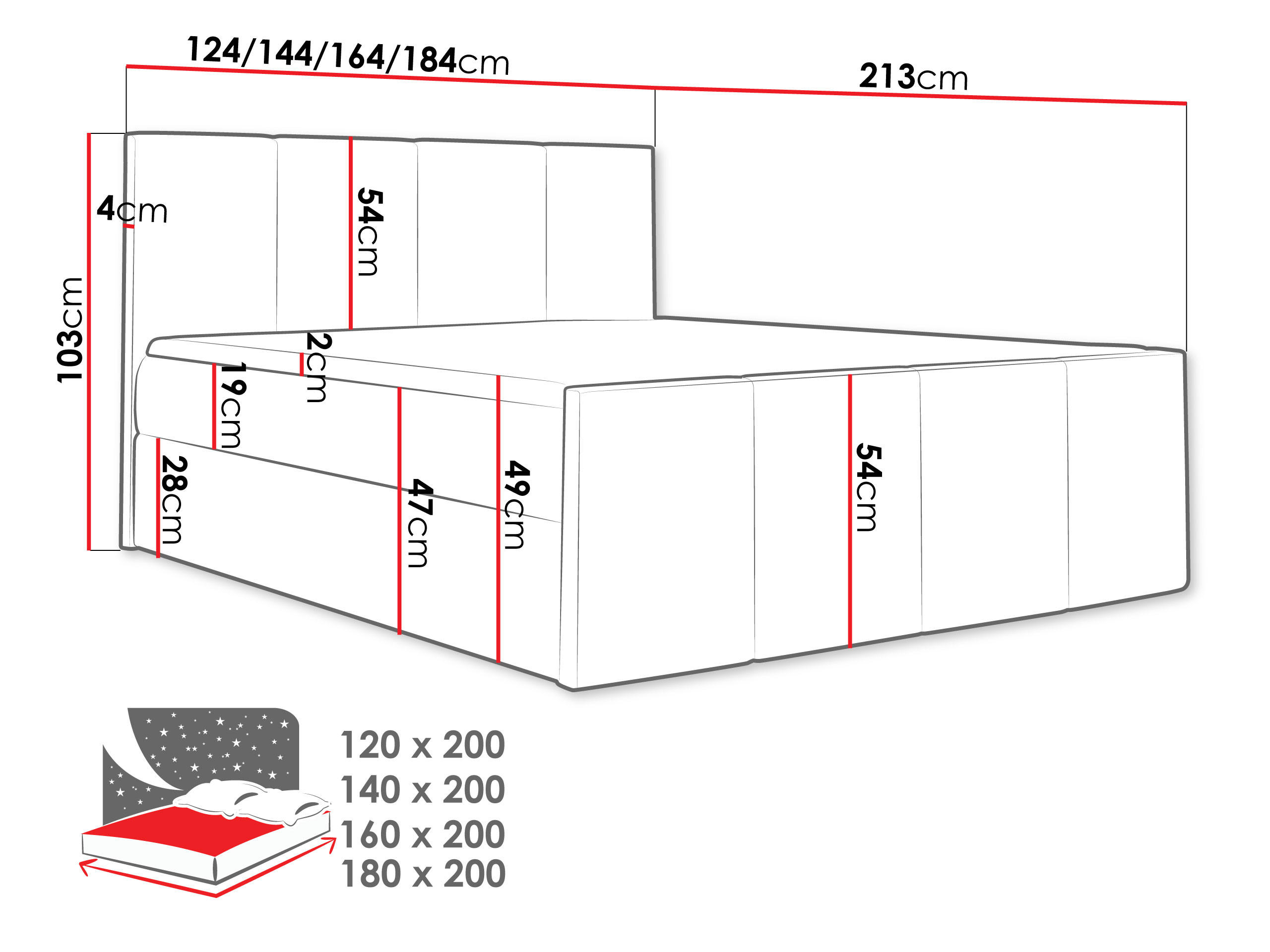 Thumbnail - Mirjan24 Boxbett, Schwarz Hochglanz, Holz, H3, 120x200 cm, Schlafzimmer, Betten, Boxspringbetten