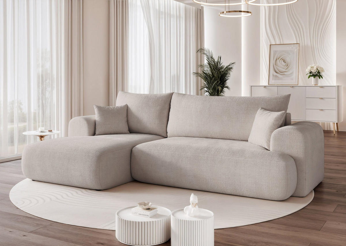 ECKSOFA BLOOM mit Schlaffunktion und Bettkasten Hellgrau - Hellgrau, Holzwerkstoff/Kunststoff (263/150cm) - Idohome