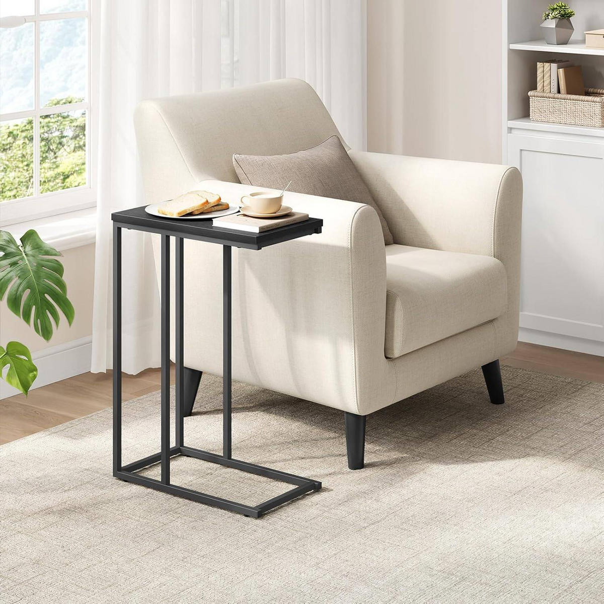 BEISTELLTISCH, Couchtisch C Form, 45 x 63,5 x 25 cm - Schwarz, Holzwerkstoff/Metall (25/45/63.5cm) - Woltu