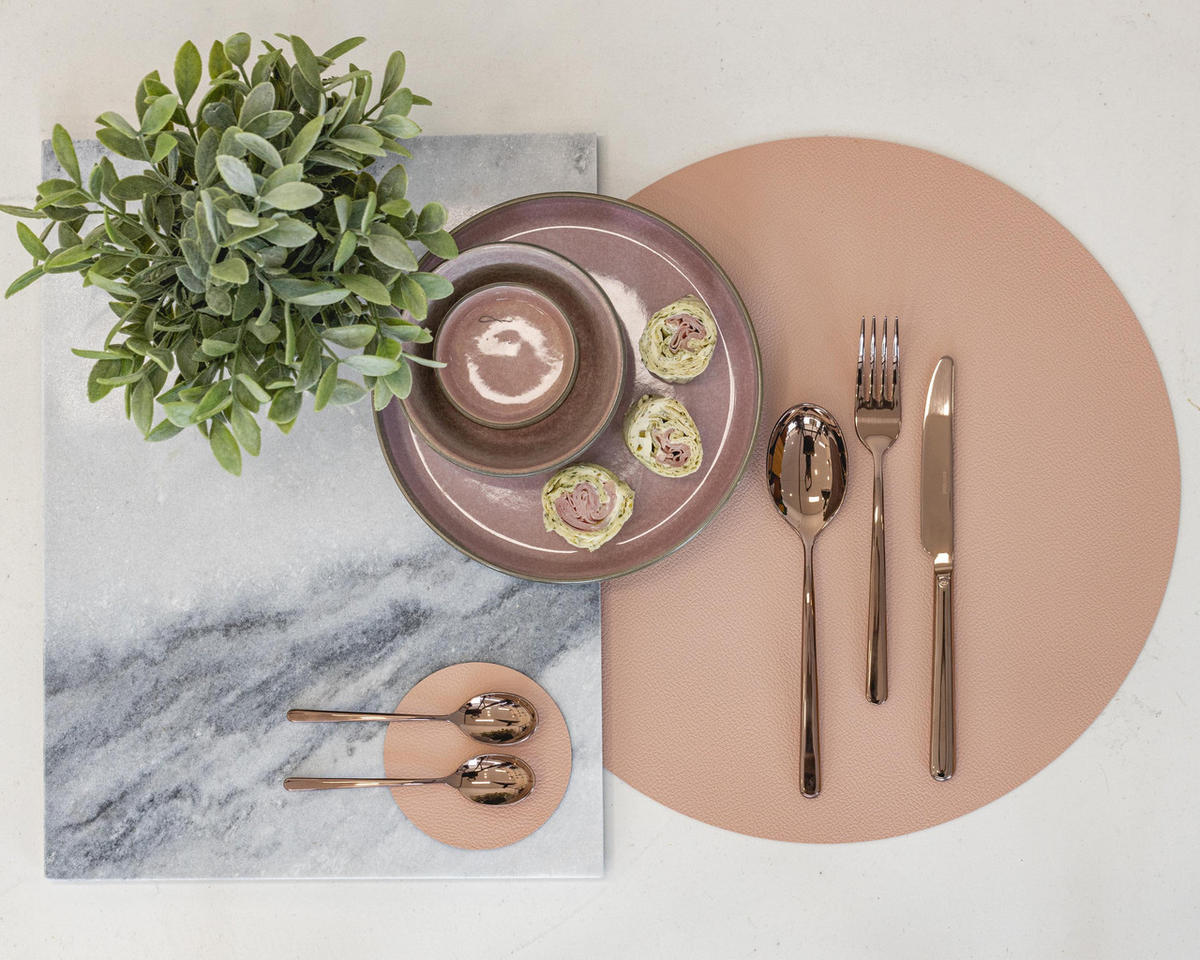 COOKINGLIFE Tischsets - Doppelseitig - Veganes Leder - Grau / Rosa ø 38 cm - 6 Stück - Pink, Kunststoff (38cm) - Cookinglife
