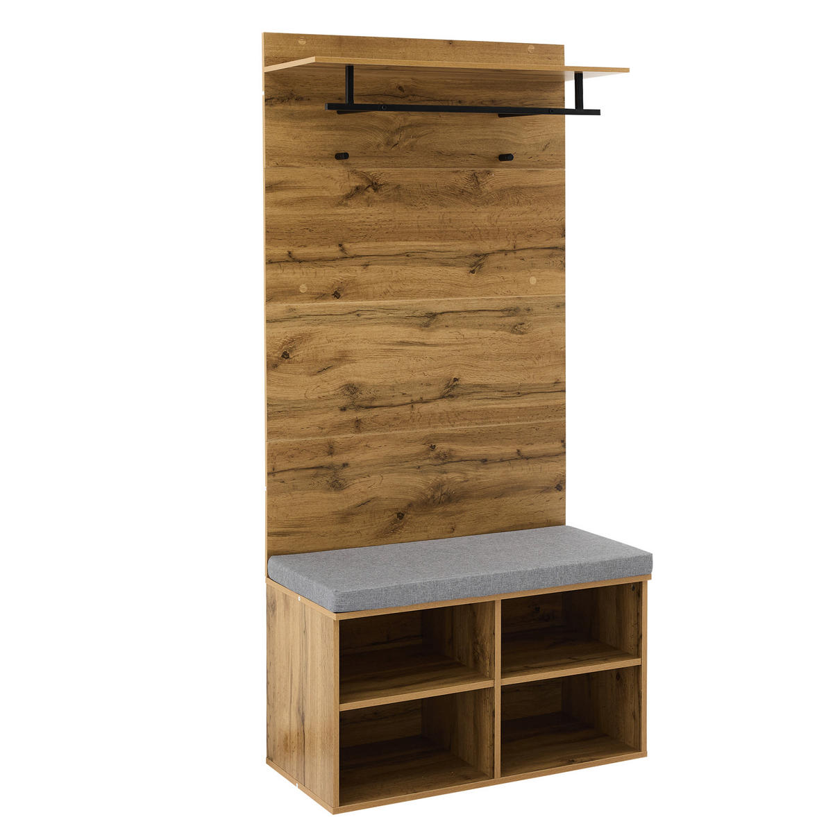 GARDEROBE Set Holzoptik Schuhbank Kleiderstange Regal 175cm - Eichefarben, Holzwerkstoff (84/175/37cm) - FLIEKS