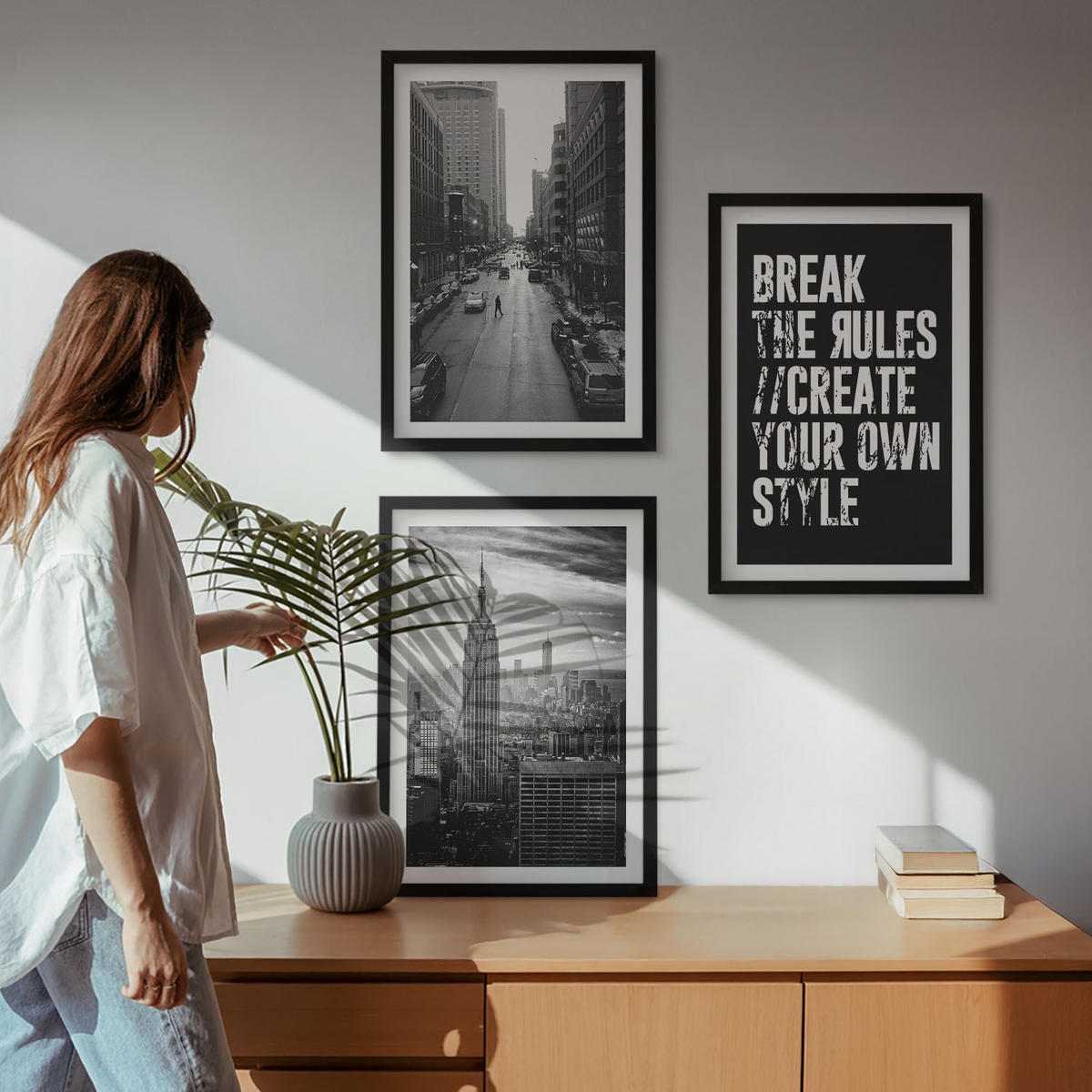 WANDBILDER 3er-Set - 40x60 cm Schwarzer Rahmen - Inspiration für Schwarz-Weiß-Darstellungen von Stadtstraßen - Schwarz, Kunststoff (40/60cm) - ArtPrintCave