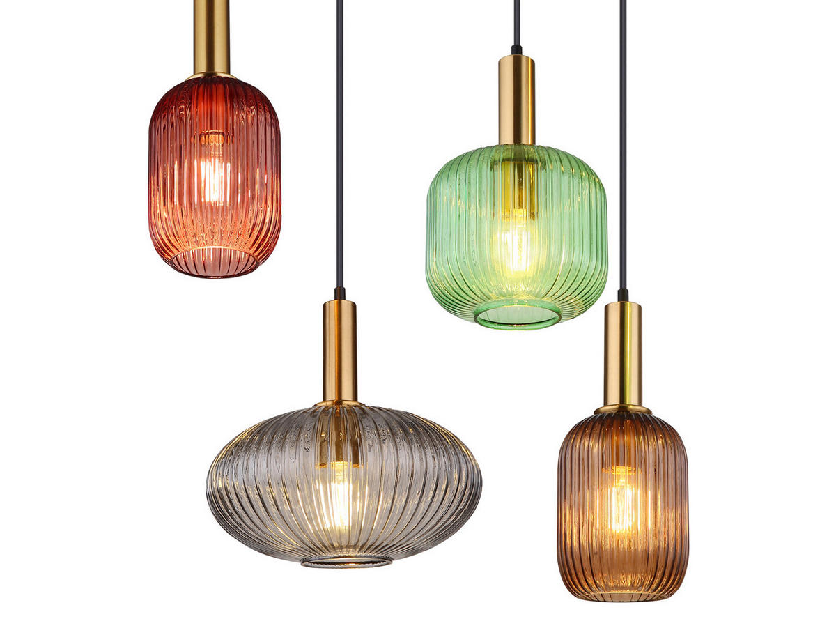 LED-PENDELLEUCHTE Breite 125cm, Lampenschirme Glas Bunt - Hellbraun/Messingfarben, Glas/Metall (48/125/125cm) - meineWunschleuchte