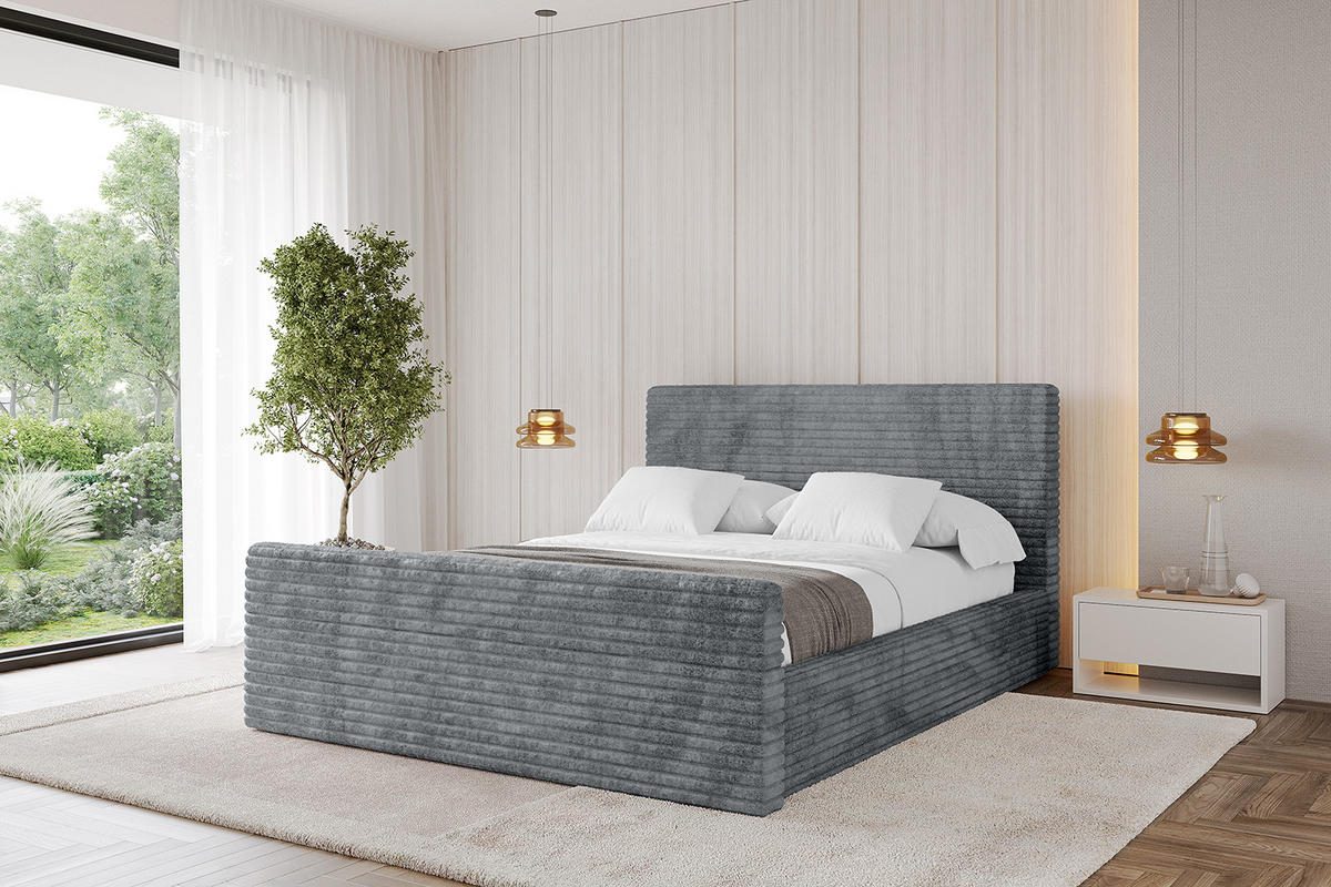 POLSTERBETT mit Bettkasten, Fußteil und Lattenrost, Boxbett mit Matratze H3/H4 - ALOVA-Z 180x200 Dunkelgrau - Dunkelgrau, Holzwerkstoff/Textil (180/200cm) - ALTDECOR