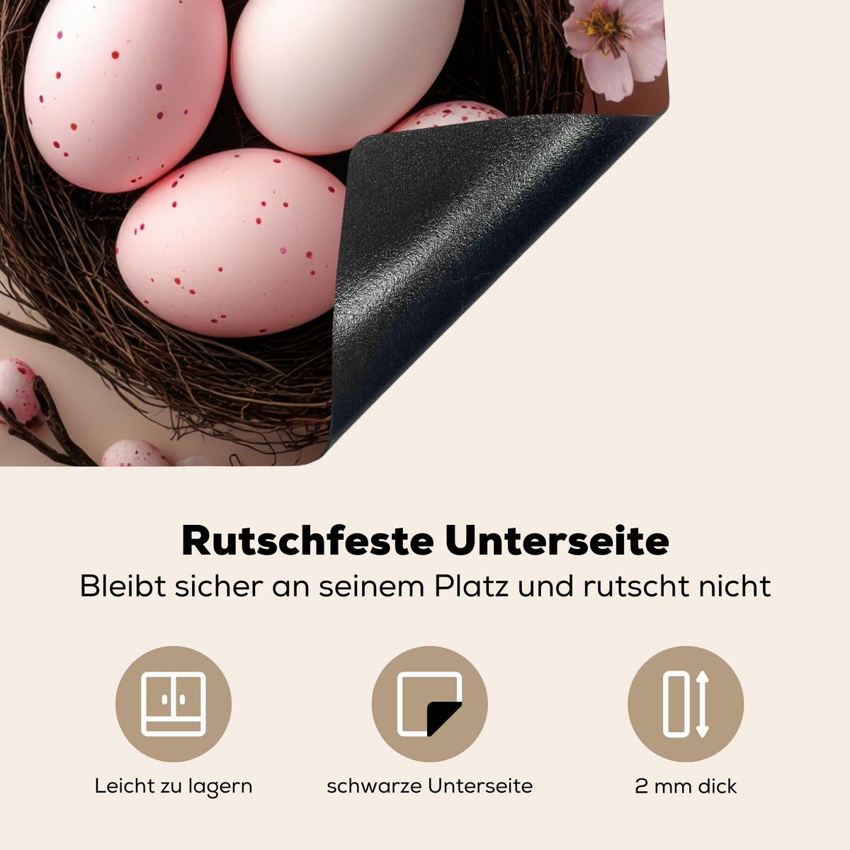 HERDABDECKPLATTE Rosa - Blüten - Eier Ceranfeldabdeckung 59x52 cm - Hellrosa, Kunststoff (59/52/0.2cm) - MuchoWow