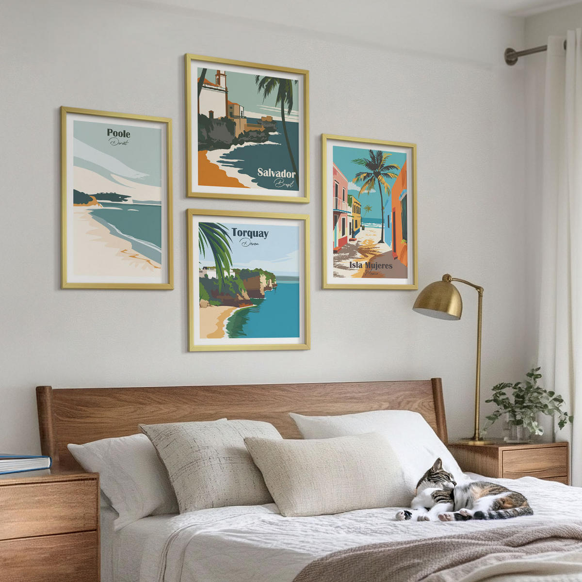 BILDER SET 4er Set - 50x50 cm & 40x60 cm Goldrahmen - Tropische Strände und Palmen - Goldfarben, Kunststoff (50/50cm) - TULUP