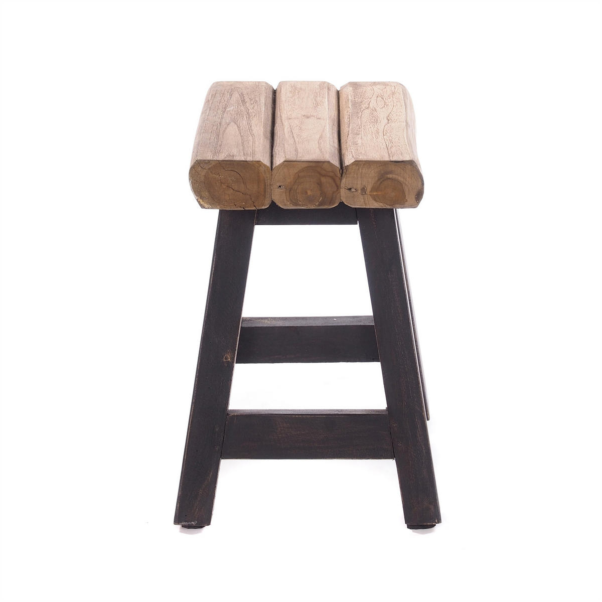 SITZHOCKER Rustic Teakholz massiv 04 schwarz-natur - Graubraun, Holz (42/41/29cm) - DESIGN DELIGHTS