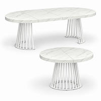 ESSTISCH rund ausziehbar 90/190/76 cm, Marmor, 54 cm Tischplatte + Lamellen-Metallgestell Weiß - Hellgrau/Weiß, Holzwerkstoff/Metall (90/190/76cm) - Damale Möbel