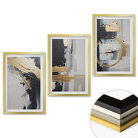 WANDBILDER 3er Set - 40x60 cm Goldrahmen - Abstrakte Schwarz-Weiß-Malerei - Goldfarben, Kunststoff (40/60cm) - ArtPrintCave