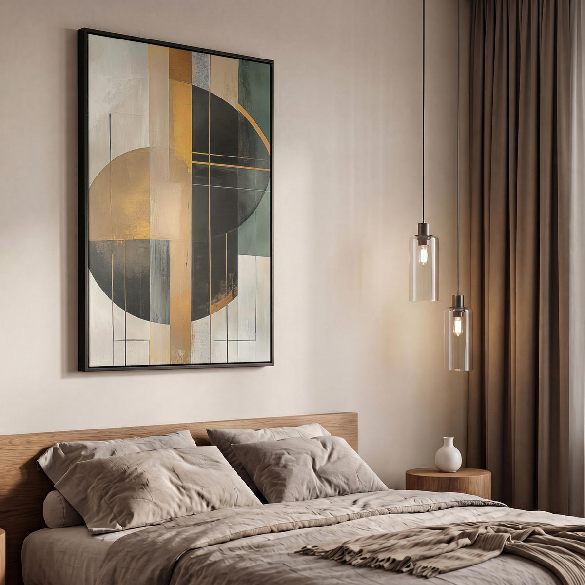 LEINWAND Bilder mit Rahmen - Abstrakt - Gold - Bronze - Grün - Formen - Modern - 60x90 - Multicolor, Textil (60/90cm) - MuchoWow