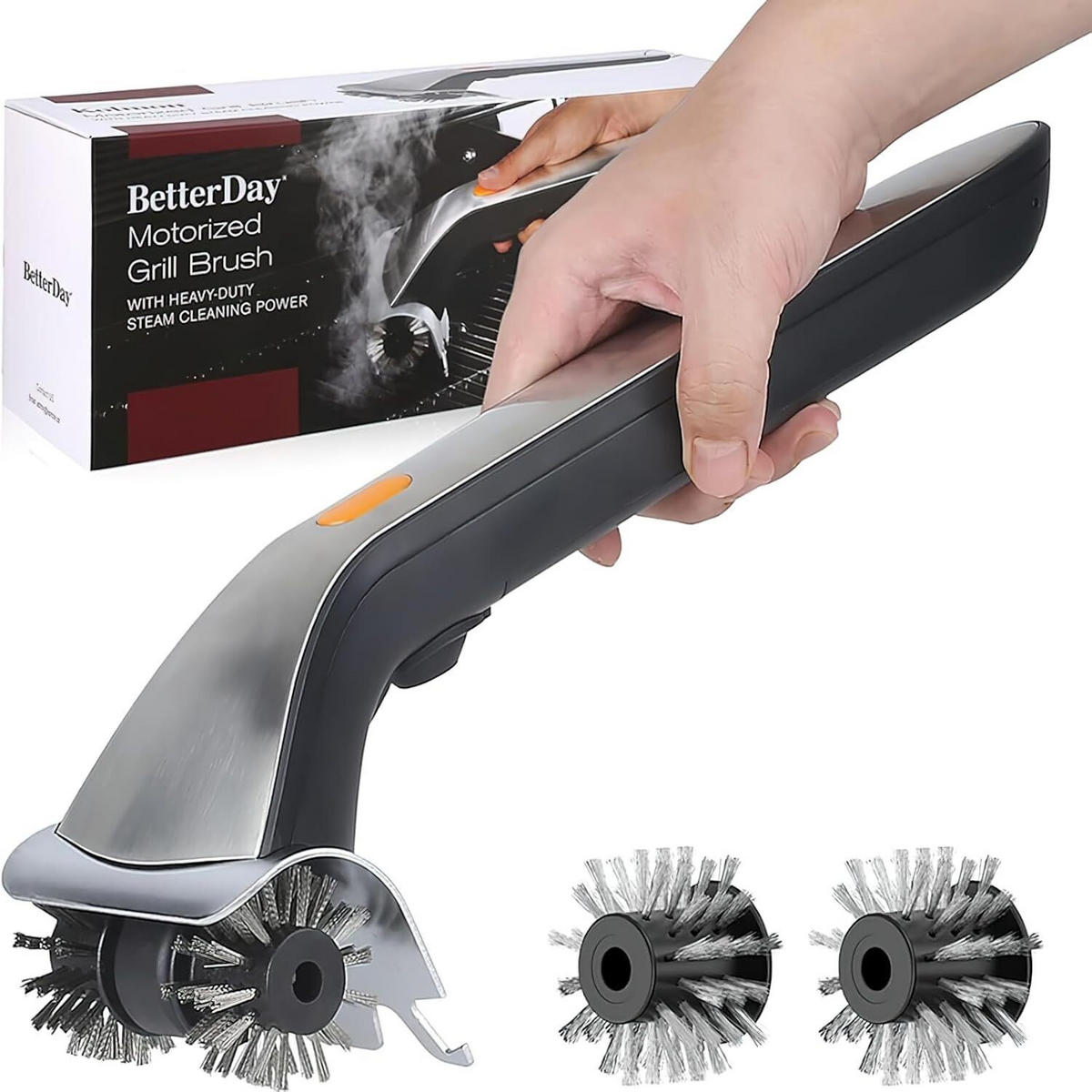 GRILLBÜRSTE Elektrische & Edelstahl Silber-Schwarz, Silber - Silberfarben, Metall (11cm) - Authentics