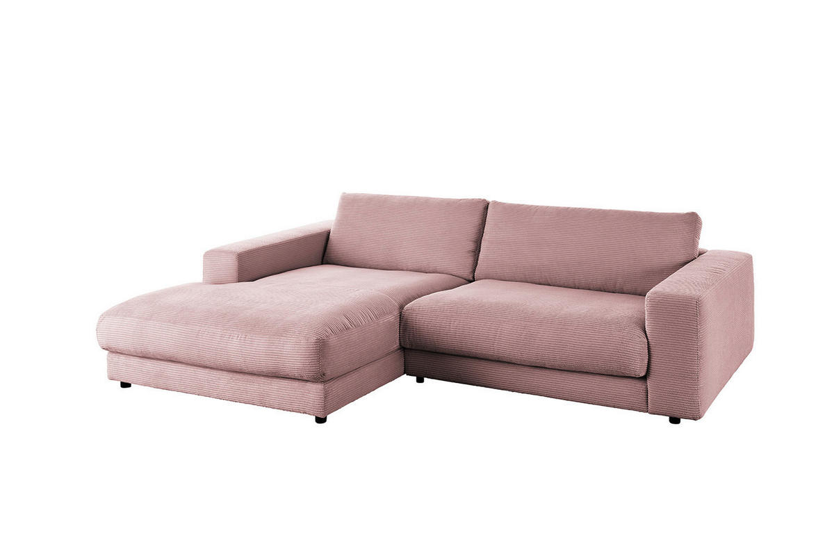 ECKSOFA MADELINE Pink Cord - Pink/Schwarz, Kunststoff/Textil (270/190cm) - KAWOLA