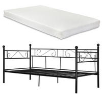 TAGESBETT Granada mit Matratze - Schwarz, Textil/Metall (90/200cm) - [en.casa]