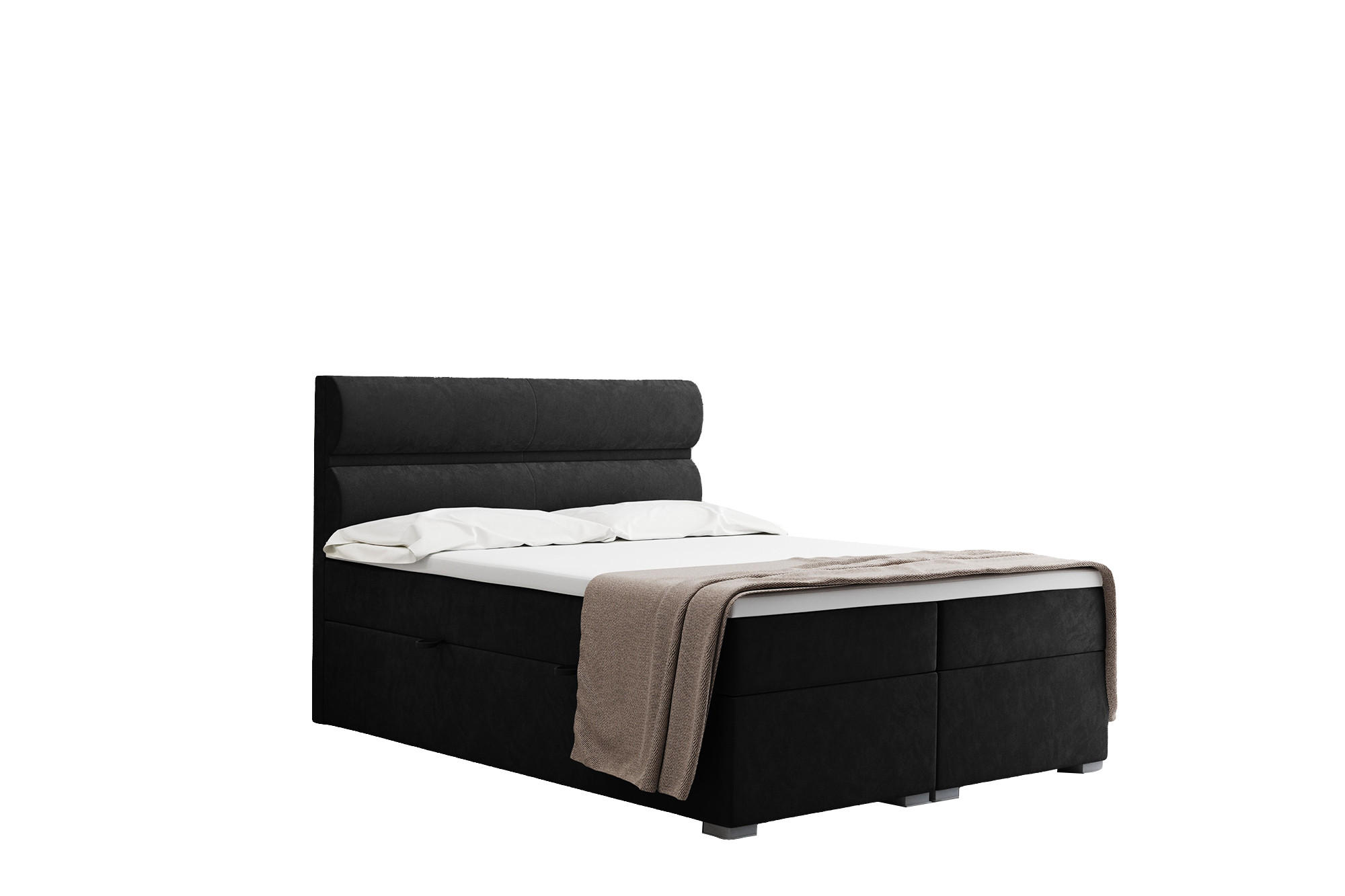 BOXBETT Mit Bettkasten, Matratze Und Topper VERA Stoff Riviera 180x200 cm Schwarz H2-Pocket - Schwarz, Holz/Holzwerkstoff (180/200cm) - Kaiser Möbel