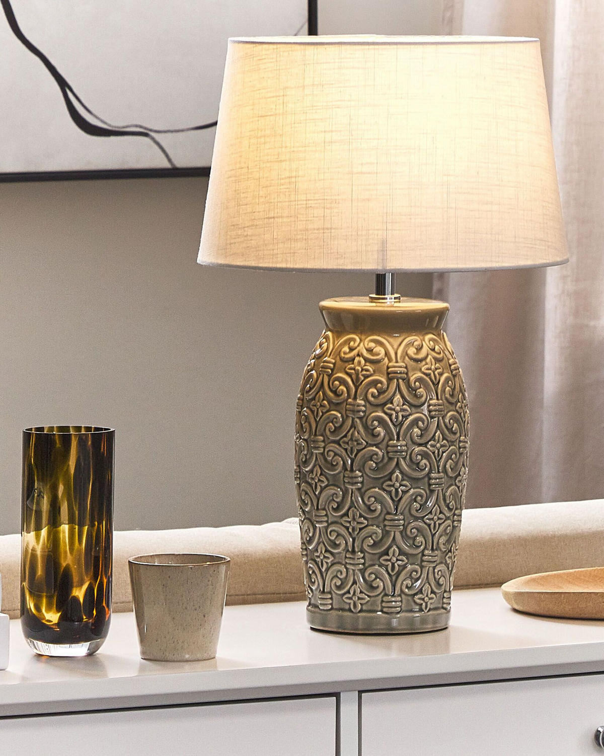 TISCHLAMPE Khoper 30/30/48 cm - Grau, Keramik (30/30/48cm) - Beliani