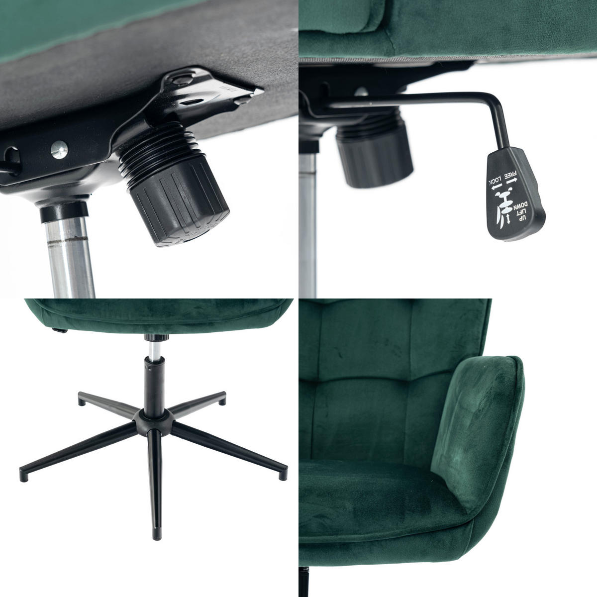 SESSEL höhenverstellbar, Grün Samt - Dunkelgrün/Schwarz, Holz/Textil (70/107/68cm) - Urban Meuble