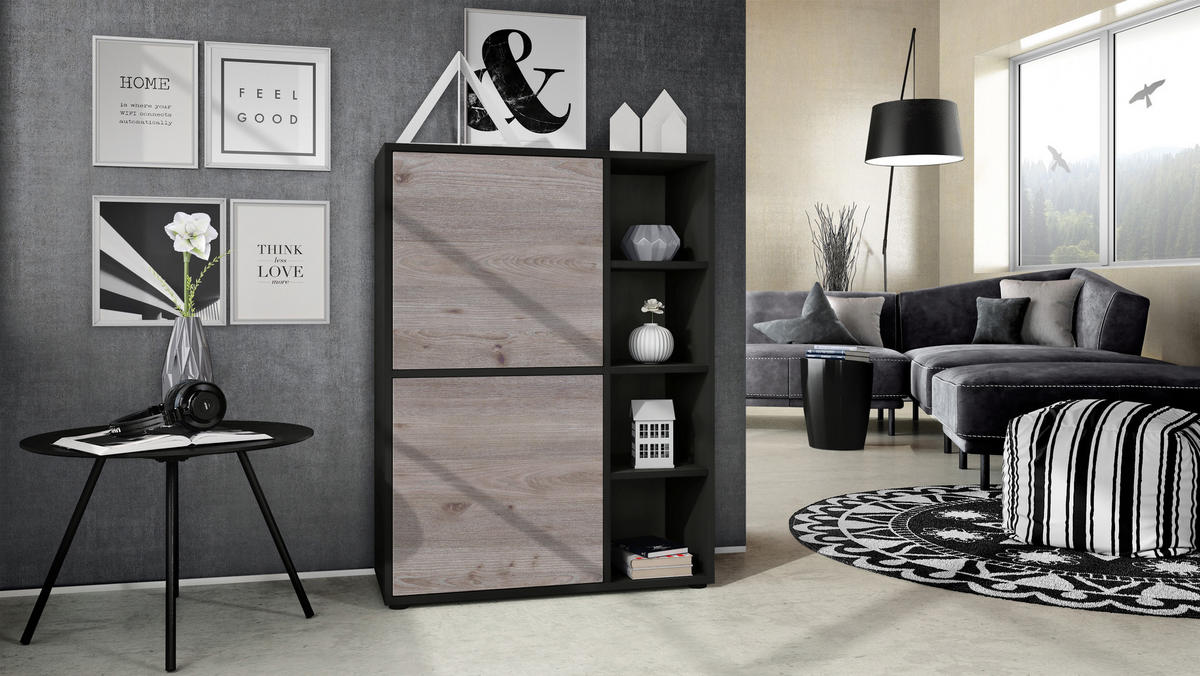 HIGHBOARD Cuba Türen in Eiche Nordic - Silbereichenfarben, Holzwerkstoff (79/105.5/35.5cm) - Vladon