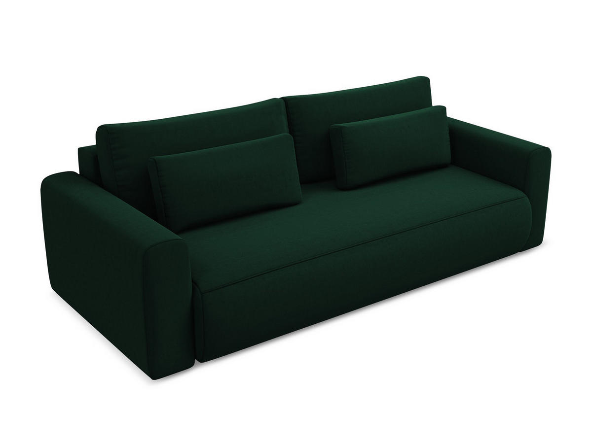 3-SITZER SOFA mit Schlaffunktion Samt Stoff Grün - Dunkelgrün/Schwarz, Kunststoff/Textil (238/82/105cm) - Makamii