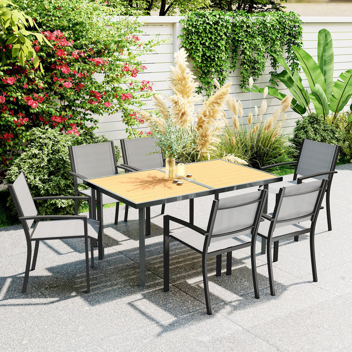 GARTENTISCH DE-14139 für 6 Personen, Holzoptik-Stahl Natur - Naturfarben, Metall (150/90/72cm) - ComfortXL