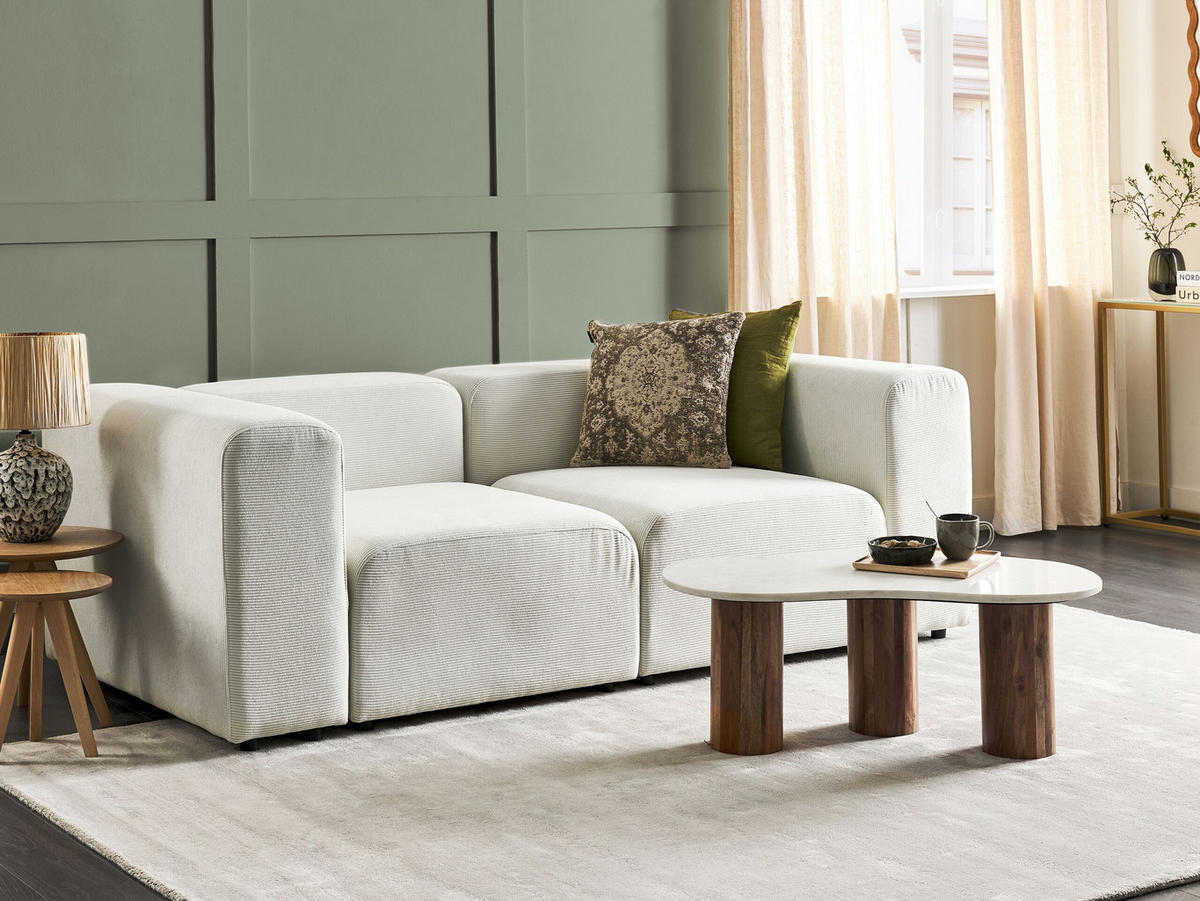 2-SITZER-SOFA Cord cremeweiß Falsterbo - Weiß, Textil (204/70/105cm) - Beliani