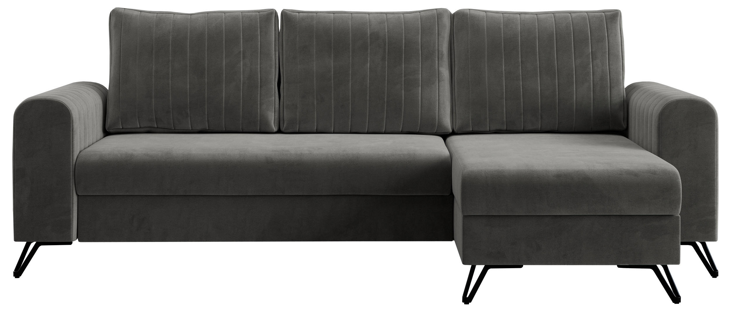 ECKSOFA Axel Velvet Grau - Schwarz/Grau, Textil/Metall (242/140cm) - MKS