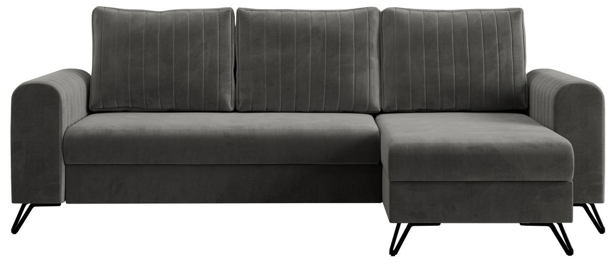 ECKSOFA Axel Velvet Grau - Schwarz/Grau, Textil/Metall (242/140cm) - MKS