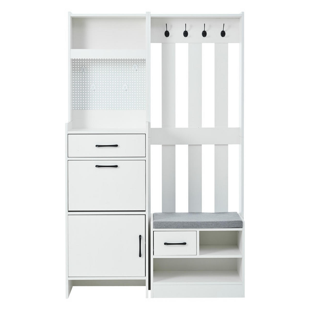 GARDEROBEN-SET mit Schuhbank und 7 Haken 110x35x175.5 cm - Weiß, Holzwerkstoff (35/175.5/110cm) - Fuleadture