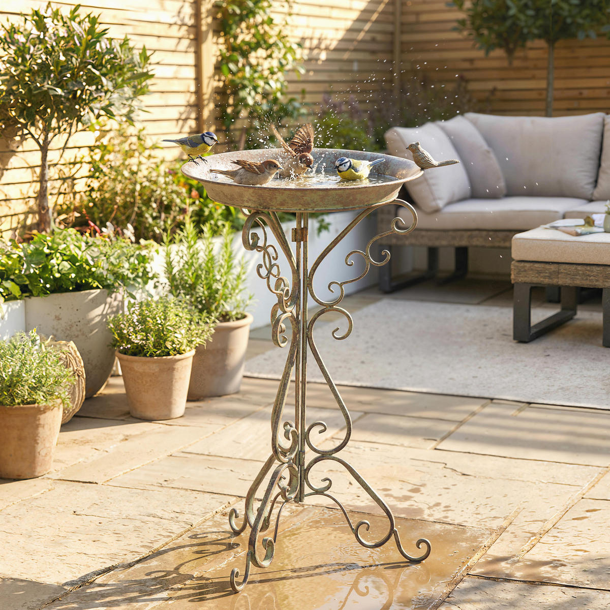 VOGELBAD Metall Grün - Grün, Metall (42/75/48cm) - Outsunny