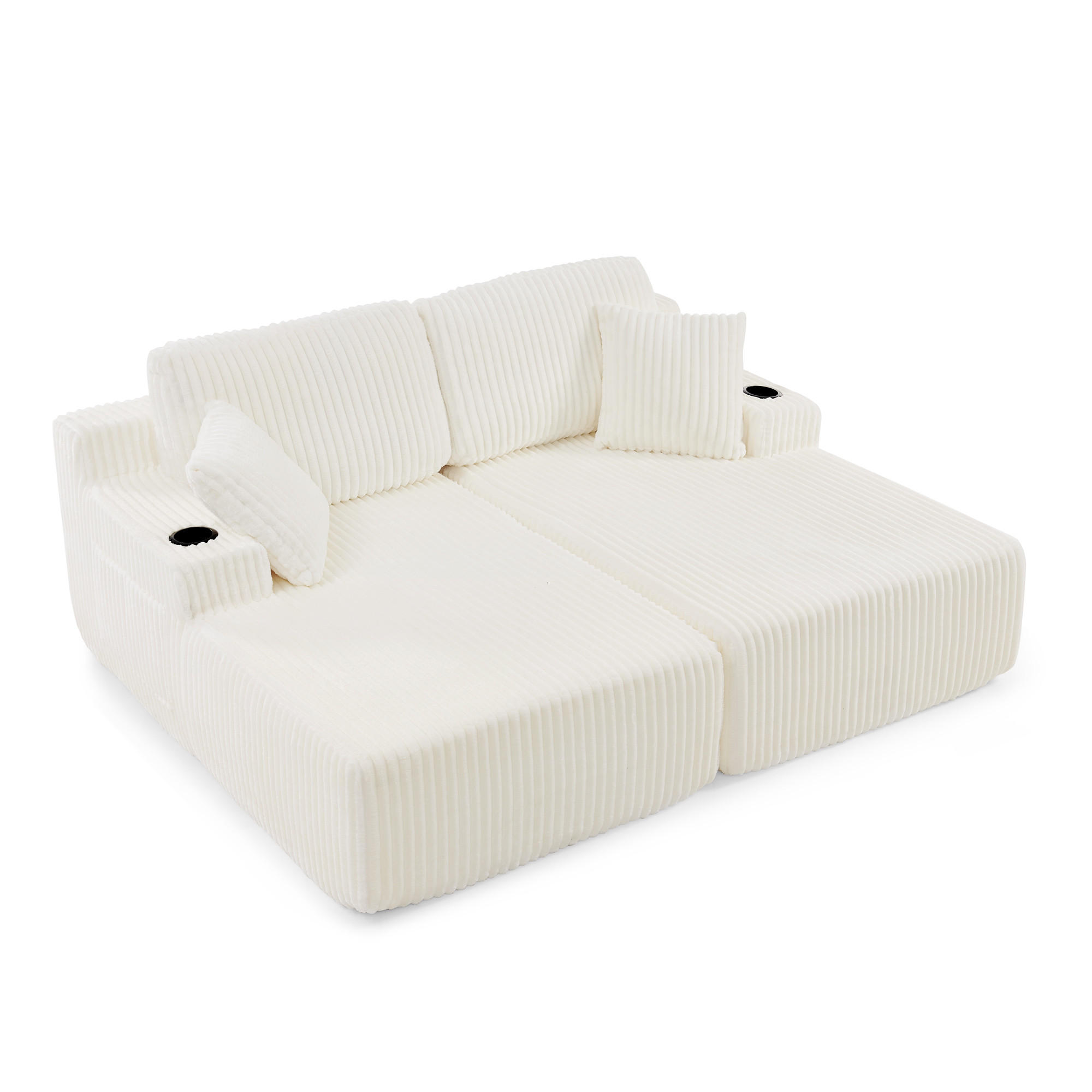 SCHLAFSOFA 186/154/78 cm Beige Cord mit seitlicher Magazintasche und Getränkehalter - Beige, Textil (186/78/154cm) - Oxeza