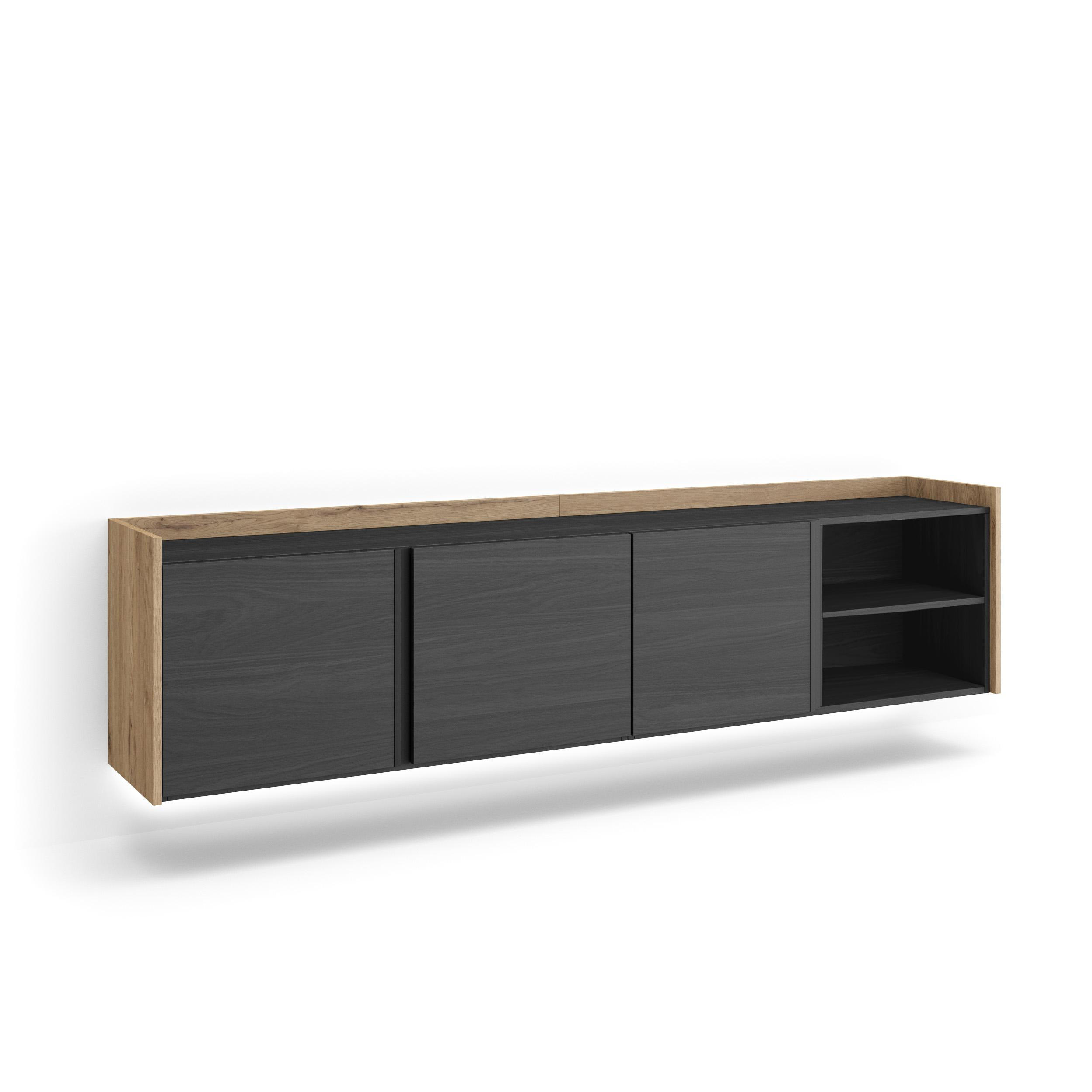 Skraut Home Lowboard, Schwarz 207x50x35 cm