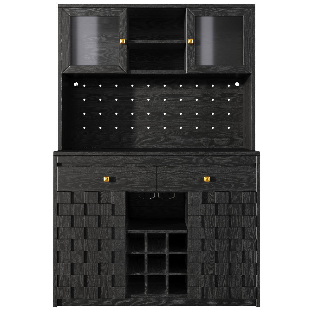 BUFFET DE-38492 120/40/178 cm mit Acrylfront und Steckdosen Weiß - Schwarz, Holzwerkstoff (120/178/40cm) - ComfortXL