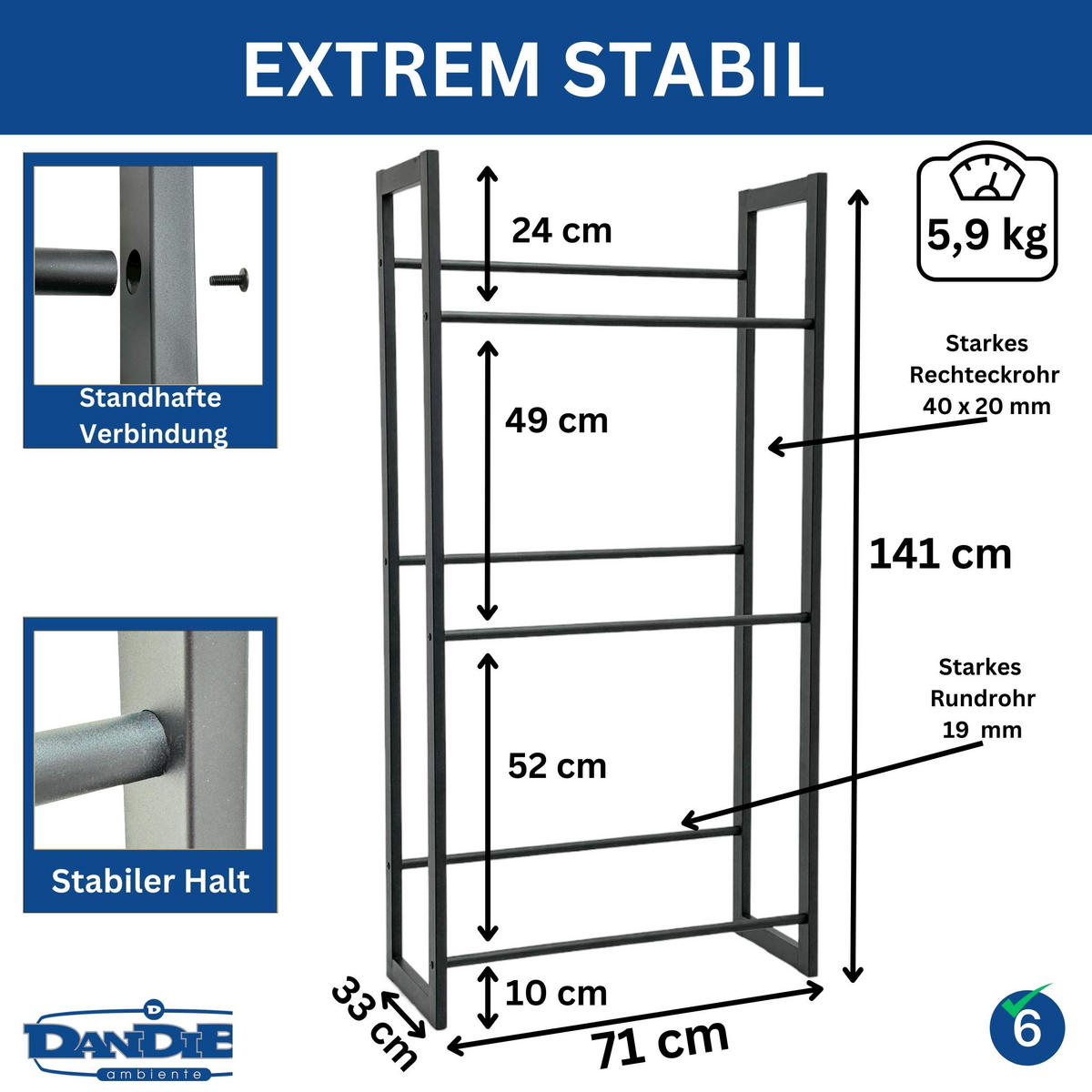 BIERKISTENREGAL 6 Kisten Schwarz Metall 71 cm Stehend - Schwarz, Metall (71/141/31cm) - DanDiBo