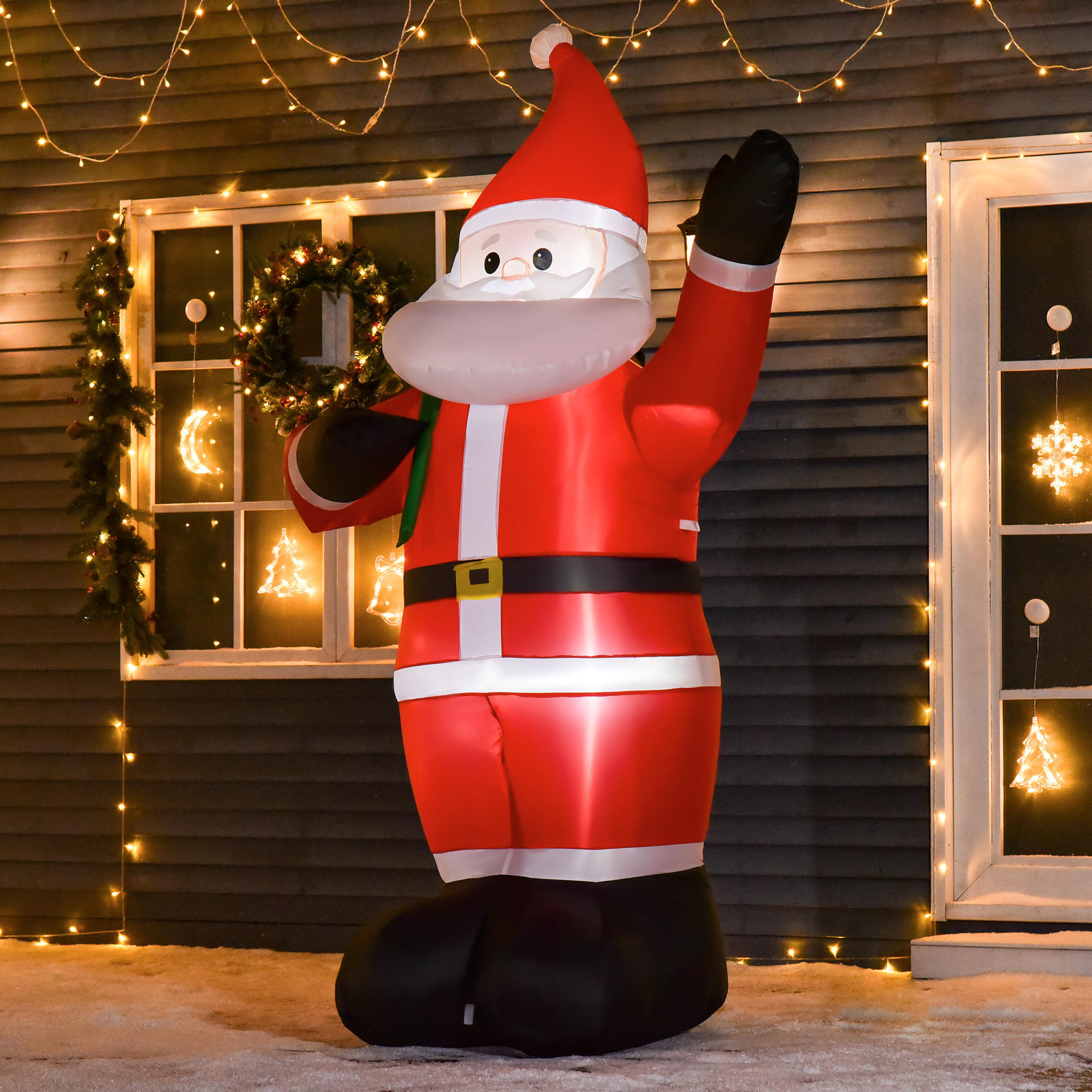 AUFBLASBAR Weihnachtsdeko 2,4 m Weihnachtsmann mit LED-Beleuchtung Gartendeko - Rot, Kunststoff (100/240/140cm) - HOMCOM